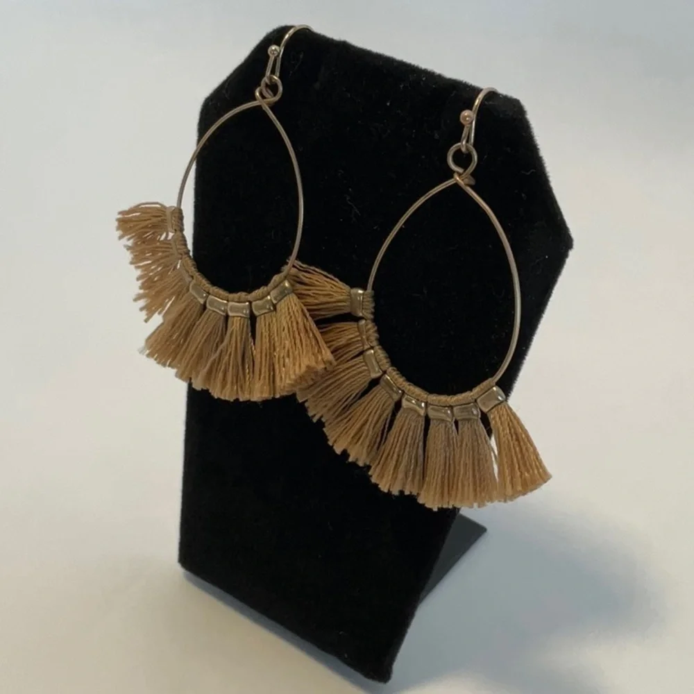 Earrings Tan Tassel with Bronze Tone Accent